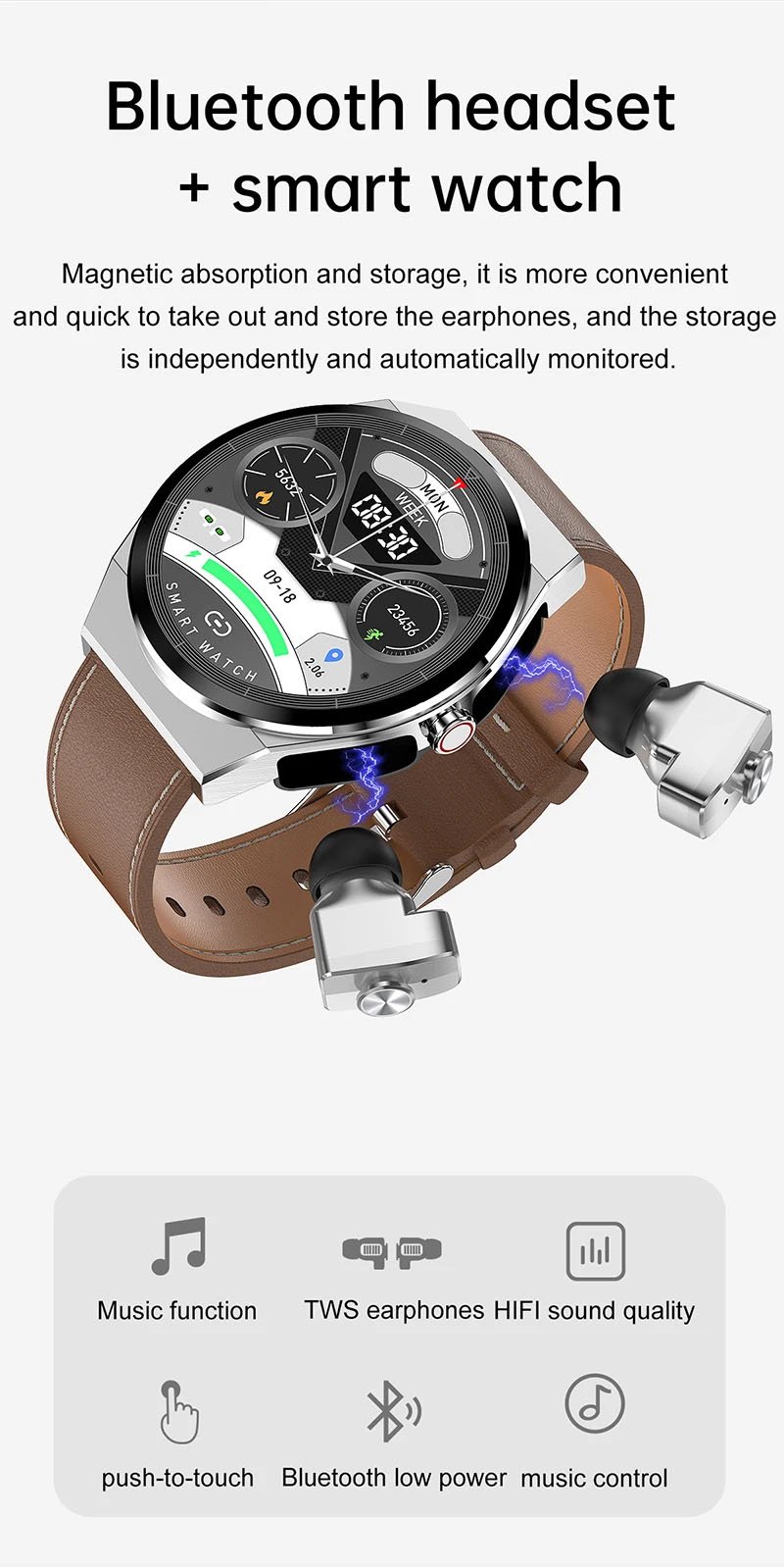 Smart Digital Watch With Earbuds